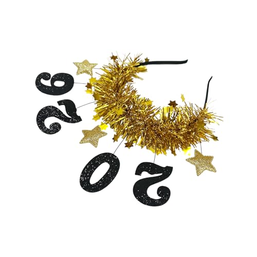 Saiyana 2026 Glitzer Neujahr Stirnband mit Star Tinsel Decors Kopfbedeckung für Frauen Männer Kinderfeiertag Feier Accessoire(Gold) von Saiyana