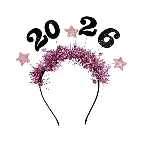 Saiyana 2026 Glitzer Neujahr Stirnband mit Star Tinsel Decors Kopfbedeckung für Frauen Männer Kinderfeiertag Feier Accessoire(Rosenrot) von Saiyana