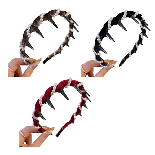 Saiyana 3pcs zarte Strasssteine künstliche Perlen Haarbänder elegante Stirnbänder für Frauen und Mädchen Mode Haarzubehör(Perlmutt schwarz Perlmutt re) von Saiyana