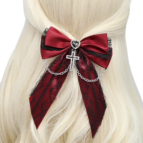 Saiyana Band Bowknot Haar Clip Seite Clip Haarspangen Frauen Pferdeschwanz Weibliche Haar Bögen Maskeraden Party Kopfsch(Rot) von Saiyana