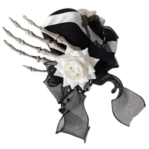 Saiyana Blumen-Haarspange, Zylinder, Halloween, Totenkopf-Hand, flacher Clip, Halloween-Haarnadel, Zylinder, elegante Haarspange(Weiß) von Saiyana