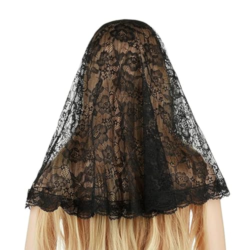 Saiyana Brautschleier Braut aufwendige Blumenspitze Mantilla Kurz Hochzeit Party Brautschleier Party Kopftuch Kopfbedeckung(Schwarz) von Saiyana