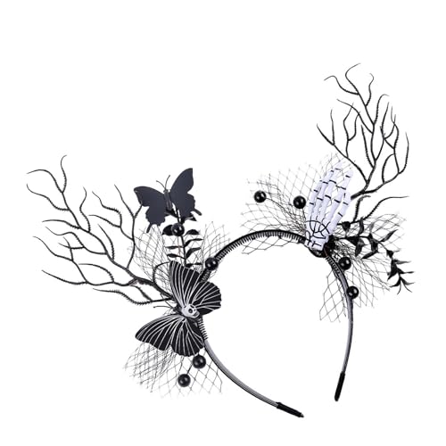Saiyana Cosplay Horn Zweig Stirnband Schmetterling COSPLAY Halloween Rollenspiel Kopfschmuck Proms Party Live Show Kopfbedeckung(Schwarzes Mesh-Modell) von Saiyana