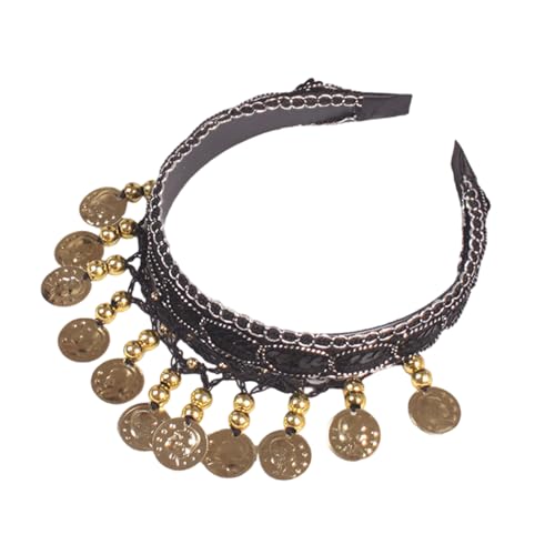 Saiyana ETHNISCHE Bauchtanz Kopfbedeckung Elegante Goldmünze Quasten Haarband für Bühnenaufführungen und kulturelle Eventfeierli(Schwarz) von Saiyana