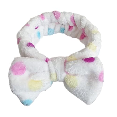 Saiyana Elastic Bowknot Plüsch Spas Stirnbänder für Frauen und Mädchen perfekt für Make -up und Gesichtswaschzubehör Haarband(Weiße Tupfen) von Saiyana