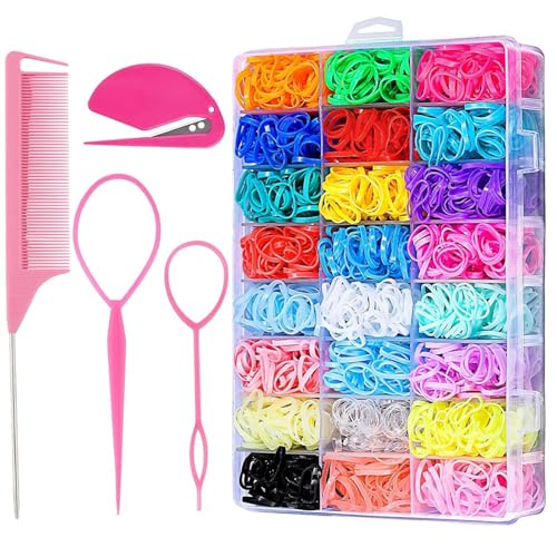 Saiyana Elastische Haarbindungen für Mädchen mit Styling -Werkzeugen Haarbindungsnutter Werkzeug Mode Haarzubehör für Kinder und(2000 Gummiband Plus) von Saiyana