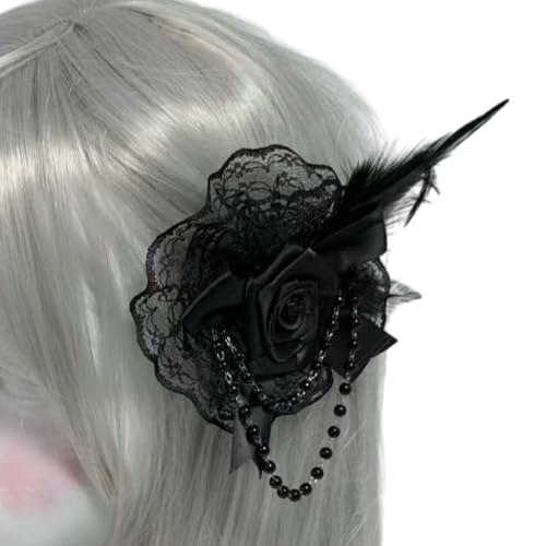 Saiyana Elegante Flapper -Faszinator Perlen Spitze Rosette Kopfstück für besondere Veranstaltung Hochzeit Engagement Kopfbedecku(Schwarz) von Saiyana