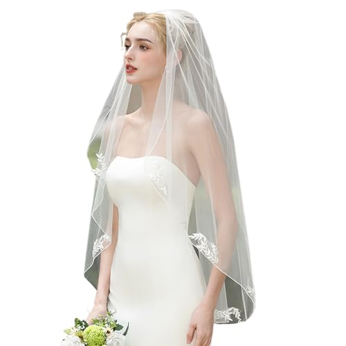 Saiyana Elegante Spitze Brautschleiftem mittlerer Länge Hochzeit Kopfstück Atmungsaktives Nylonschleier Accessoires für Kirchenz von Saiyana