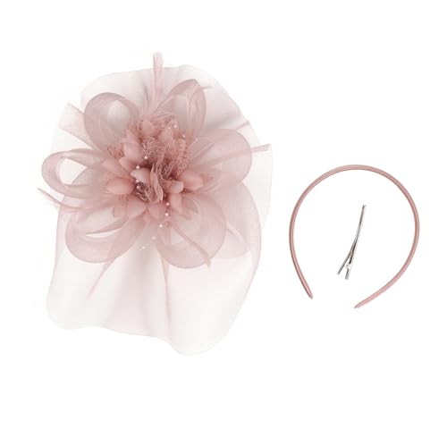 Saiyana Elegante gefiederte Faszinator Kopfstück Mesh Blumenhaarband für Hochzeiten Partys Cocktails Ereignis 20S Flapper Kostüm(Nacktes Pulver) von Saiyana