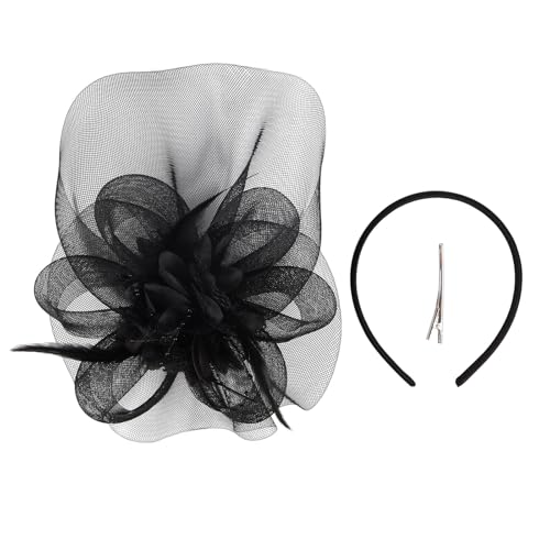 Saiyana Elegante gefiederte Faszinator Kopfstück Mesh Blumenhaarband für Hochzeiten Partys Cocktails Ereignis 20S Flapper Kostüm(Schwarz) von Saiyana