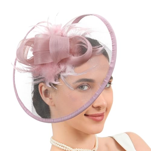 Saiyana Elegante gefiederte Tüll -Cocktails -Faszinator für Frauen elegant Derby Party Kopfstück mit Netzdetails für Braut(Blasses Rosagrau) von Saiyana