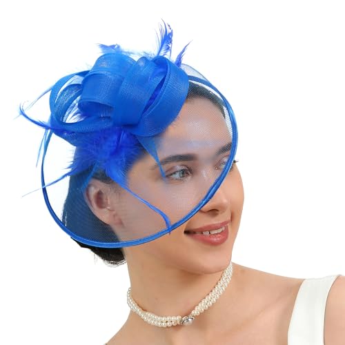Saiyana Elegante gefiederte Tüll -Cocktails -Faszinator für Frauen elegant Derby Party Kopfstück mit Netzdetails für Braut(Königsblau) von Saiyana