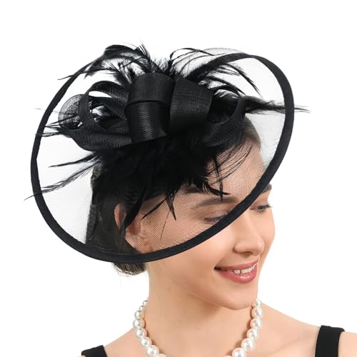 Saiyana Elegante gefiederte Tüll -Cocktails -Faszinator für Frauen elegant Derby Party Kopfstück mit Netzdetails für Braut(Schwarz) von Saiyana