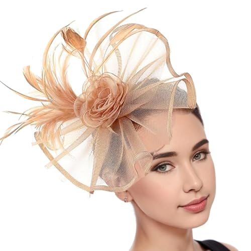 Saiyana Elegante gefiederte Tüll -Faszinatorhut mit Haarclip für Frauen Kirche Hochzeitsfeier Brautdusche Kopfstück Accessoire(Khaki) von Saiyana