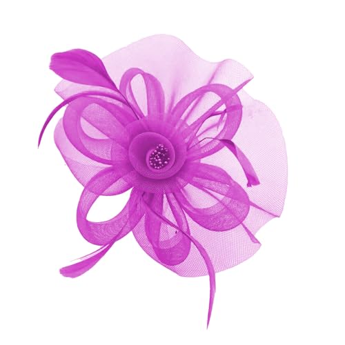 Saiyana Eleganter Flapper -Faszinator gefiederter Blumenhaarclip für Hochzeiten Partys Vintage Brautzubehör Mehrfarbentscheidung(Rosenrot) von Saiyana