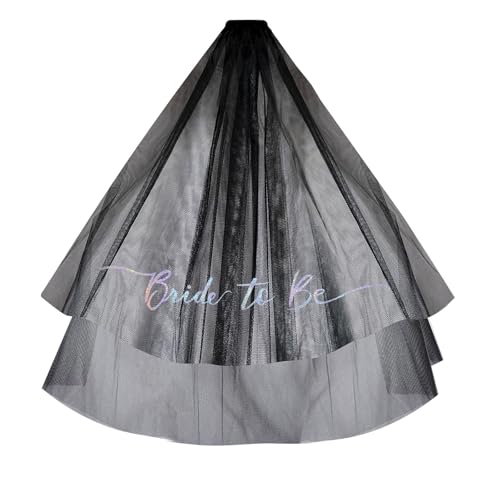 Saiyana Eleganter Spitzen Hochzeitsschleier mit Doppelschicht Design sicherer Kamm für Brautzeremonie Halloween Kostümpartys Zub(Schwarze Schneeflockenlaser) von Saiyana