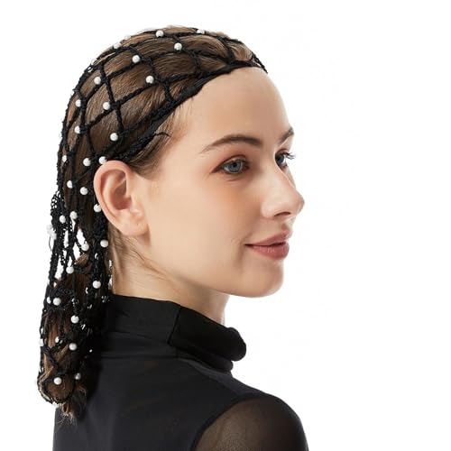 Saiyana Eleganter handgefertigter Häkeln Snood Haarnetz Turbanhut für Frauen mit Perlenperlendekoration ideal für Hochzeiten und(Schwarz) von Saiyana