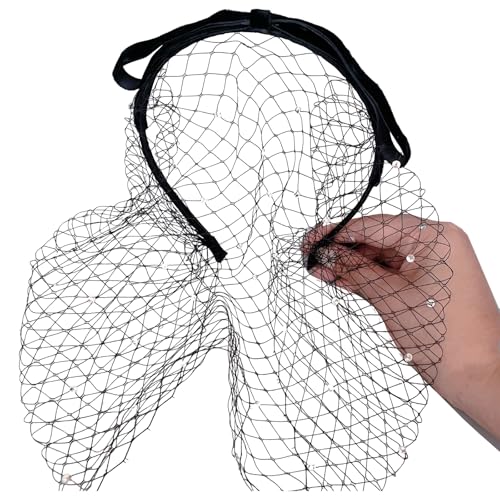 Saiyana Elegantes Fascinator-Stirnband mit Schleier, Vintage-Haarreifen französischen Stil mit Schleife für Damen, Teeparty und(schwarz weißer Diamant) von Saiyana
