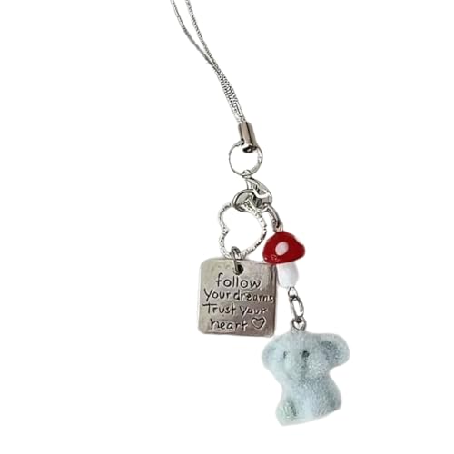 Saiyana Entzückende rote Pilz -Elefant -Charm -Telefonbandschlüsselkette für Frauen Mädchen Trendy Harzlegierung Accessoire（Handy-Link von Saiyana
