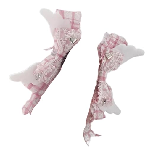 Saiyana Flügel-Haarspange, Schleifen, Balletcore, große Schleifen, flacher Clip, Balletcore-Haarnadelschleifen, elegante Haarspa(Rosa kariertes Paar) von Saiyana