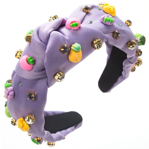 Saiyana Geknotetes Stirnband für Frauen, Strass-Perlen-Haarreif, HighSkull breites Stirnband, Turban-Haarband, Mädchen-Gesichtsw(Lila) von Saiyana