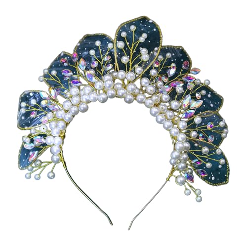 Saiyana Gold - -Stirnband für Frauen Brauthochzeit Promessen -Prinzessin Krone mit klaren Perlen und Perlen Kopfbedeckungs von Saiyana