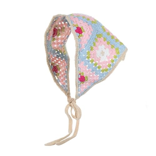 Saiyana Haarschal, Blumen-Stirnband, Kopfwickel, Cottagecore, gestrickt, für Erwachsene, kreative, elegante Kopfbedeckung, Foto-(Karierter Stil) von Saiyana