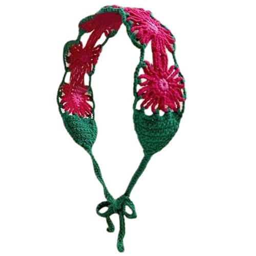 Saiyana Häkeln Turban Haarband Bandanas Ländlichen Kopf Schal Weibliche Ethnische Haar Dekoration Elegante Schal Haar Orna(Rosenrot und Grün) von Saiyana