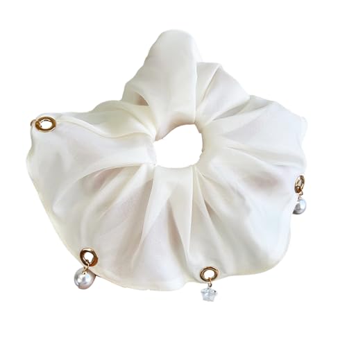 Saiyana Handgefertigte elastische Haare mit Perlen Pferdeschwanzhalter Haarringe für Mädchen elastischer Nicht -Slip -Haarzubehö(Beige) von Saiyana