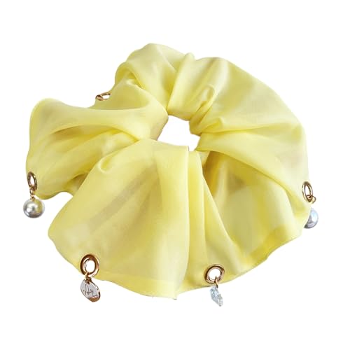 Saiyana Handgefertigte elastische Haare mit Perlen Pferdeschwanzhalter Haarringe für Mädchen elastischer Nicht -Slip -Haarzubehö(Gelb) von Saiyana