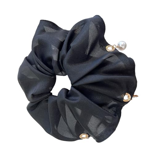 Saiyana Handgefertigte elastische Haare mit Perlen Pferdeschwanzhalter Haarringe für Mädchen elastischer Nicht -Slip -Haarzubehö(Schwarz) von Saiyana