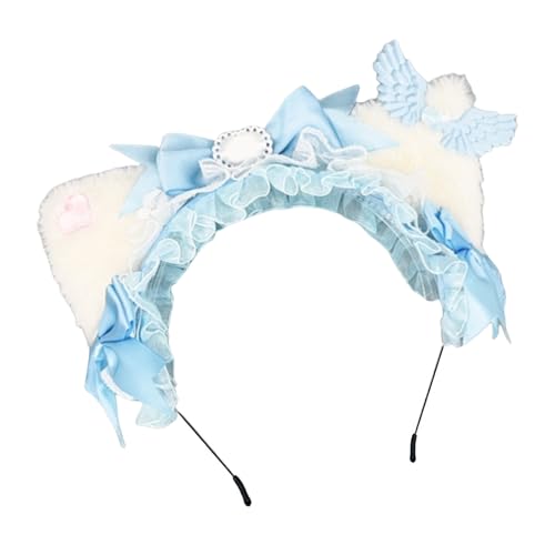 Saiyana Kätzchen Stirnbänder Cosplay Bows Flügel Katzen Ohrhaarbänder dunkle Kopfbedeckung Make -up Waschen von Gesicht Haarbänd(Blau) von Saiyana