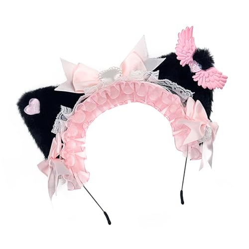 Saiyana Kätzchen Stirnbänder Cosplay Bows Flügel Katzen Ohrhaarbänder dunkle Kopfbedeckung Make -up Waschen von Gesicht Haarbänd(Schwarz) von Saiyana