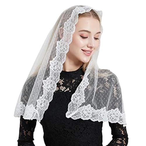 Saiyana Katholische Mantilla-Schleier, bestickte Massenschleier, religiöse Gebetsschleier, elegant für katholische Kirchengebete(Weiß) von Saiyana