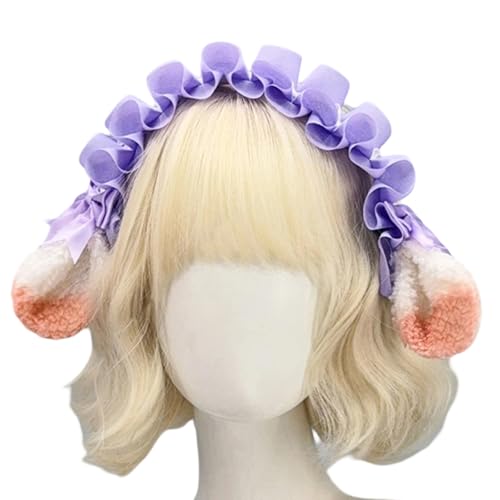 Saiyana Lamm Stirnbänder Cosplay Bögen Rüschen Lamm Ohrhaarbänder schöne Kopfbedeckung Make -up Waschen von Gesicht Haarbändern(Lila weiß lila) von Saiyana