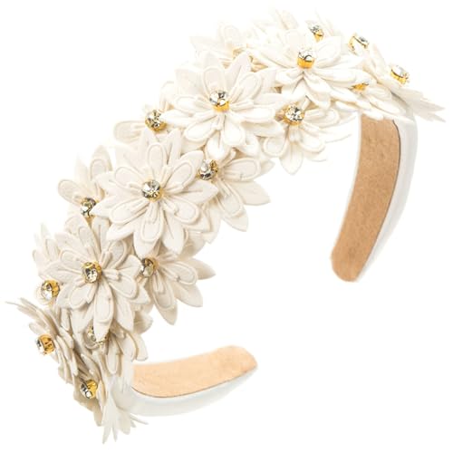 Saiyana Leder-Haarband mit mehrlagigem Blumen-Stirnband, weiche und bequeme Kopfbedeckung, geeignet für verschiedene Frisuren(Weiß) von Saiyana