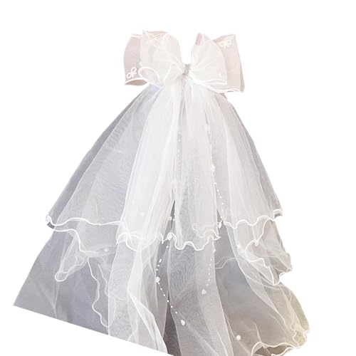 Saiyana Mädchen First Communion Schleier Set mit verstellbarem Haarclip und -Bogendesign weißer Spitze Kopfstück für Osterkleid(3-lagiger Schleifenstil) von Saiyana