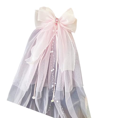 Saiyana Mädchen First Communion Schleier Set mit verstellbarem Haarclip und -Bogendesign weißer Spitze Kopfstück für Osterkleid(Rosa Edelstein-Stil) von Saiyana