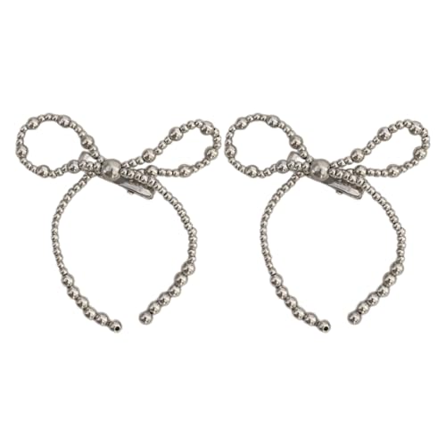 Saiyana Metallische Perlenschleifen, elegante 2000er-Jahre-Seitenclip-Schleifen, Haarspange, metallische Perlen, Perlen, Schleif(silberner Bogen) von Saiyana