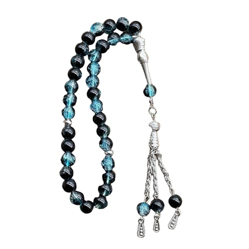 Saiyana Muslime Gebetsperlen 33 Tasbih - rissige Glasrosenkranz mit Fransenheizen Ethnisches Islamikarmband für die tägliche(Blau Schwarz) von Saiyana