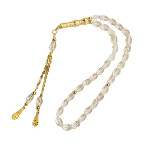 Saiyana Muslime Gebetsperlen Ovales Design Tasbih Perlen mit goldenen Quasten für Meditationszeremonie und spirituelle Praktiken(Transparent) von Saiyana
