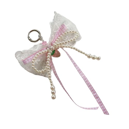Saiyana Nachahmungsperlen Spitzen -Bogenknoten -Charme für Taschen mit Gingham Stoff und Erdbeerdesign für trendige Frauen tägli(Rosa Saiyana Nachahmungsperlen Spitzen -Bogenknoten -Charme für Taschen mit Gingham Stoff und Erdbeerdesign für trendige Frauen tägli(Rosa von Saiyana