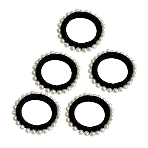 Saiyana Packung von 5 elastischen Haarbindungen mit künstlichem Perlen Design für Frauen Mädchen Nonsilip Hairband Hair Seil für(Große Vollperle) von Saiyana