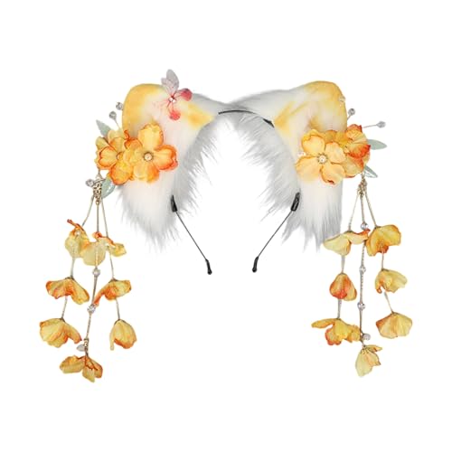 Saiyana Pelzige Katzen Ohrhaarband mit baumelnden Blumenquasten für Anime -Event und Rollenspielparty Frauen Teenager täglich un(Orange) von Saiyana