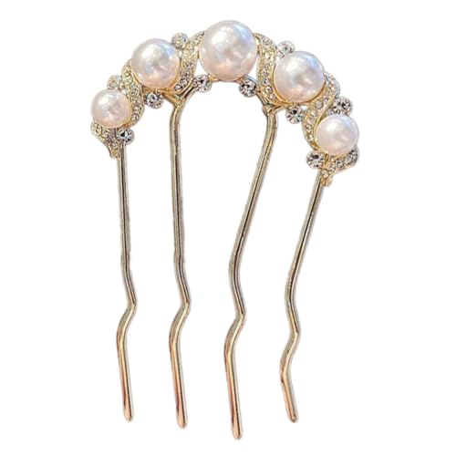 Saiyana Perlen U -förmige Haarnadel elegante chinesische Haarstöcke für Frauen Brötchenhalter mit Muschelpapier -Akzenten Legier(Goldene Fünf-Perlen-Welle) von Saiyana