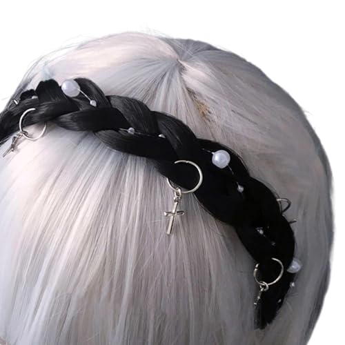 Saiyana Punk Styles Anhänger Twisted Braid Stirnband Kostüm Haarband Praktische freundliche Haarzubehör für Frauen Mädchen tägli(Kreuzanhänger Pigtai) von Saiyana