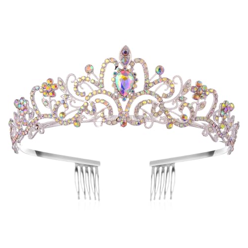 Saiyana Schimmernde Kristalltiaras Kronen Königin Hochzeit Kopfbedeckung Gold - -Stirnbänder für Proms und Geburtstag(AB-Farbe) von Saiyana