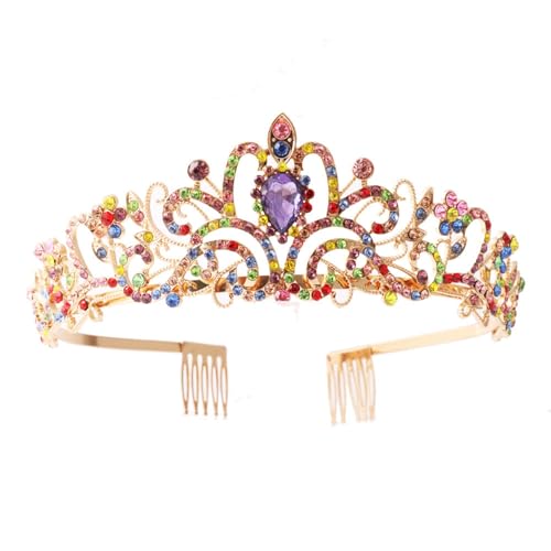 Saiyana Schimmernde Kristalltiaras Kronen Königin Hochzeit Kopfbedeckung Gold - -Stirnbänder für Proms und Geburtstag(Gemischte Farbe) von Saiyana