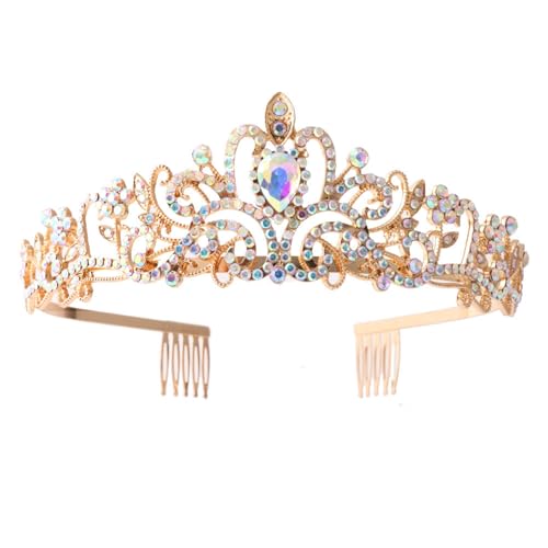 Saiyana Schimmernde Kristalltiaras Kronen Königin Hochzeit Kopfbedeckung Gold - -Stirnbänder für Proms und Geburtstag(Goldener AB-Diamant) von Saiyana