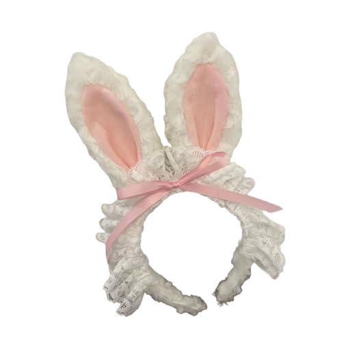Saiyana Schöne Hasenohren-Stirnbänder, Plüsch-Schmetterlings-Haarreifen, Halloween-Haarringe für Frauen und Mädchen(Spitzenschleife rosa) von Saiyana